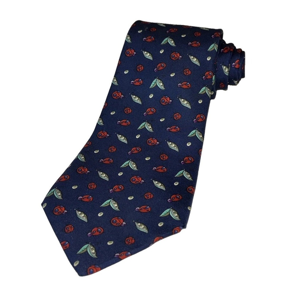 Vtg 90s Hermes Luxury Neck Tie 100% Silk France Ladybugs & Peas 7799 FA 58.5x3.5